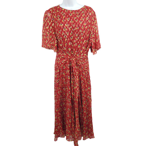 NEW L.K. BENNETT WOMEN’S SIZE 14 EVE CRANBERRY SHORT SLEEVE SILK DRESS - Picture 5 of 11